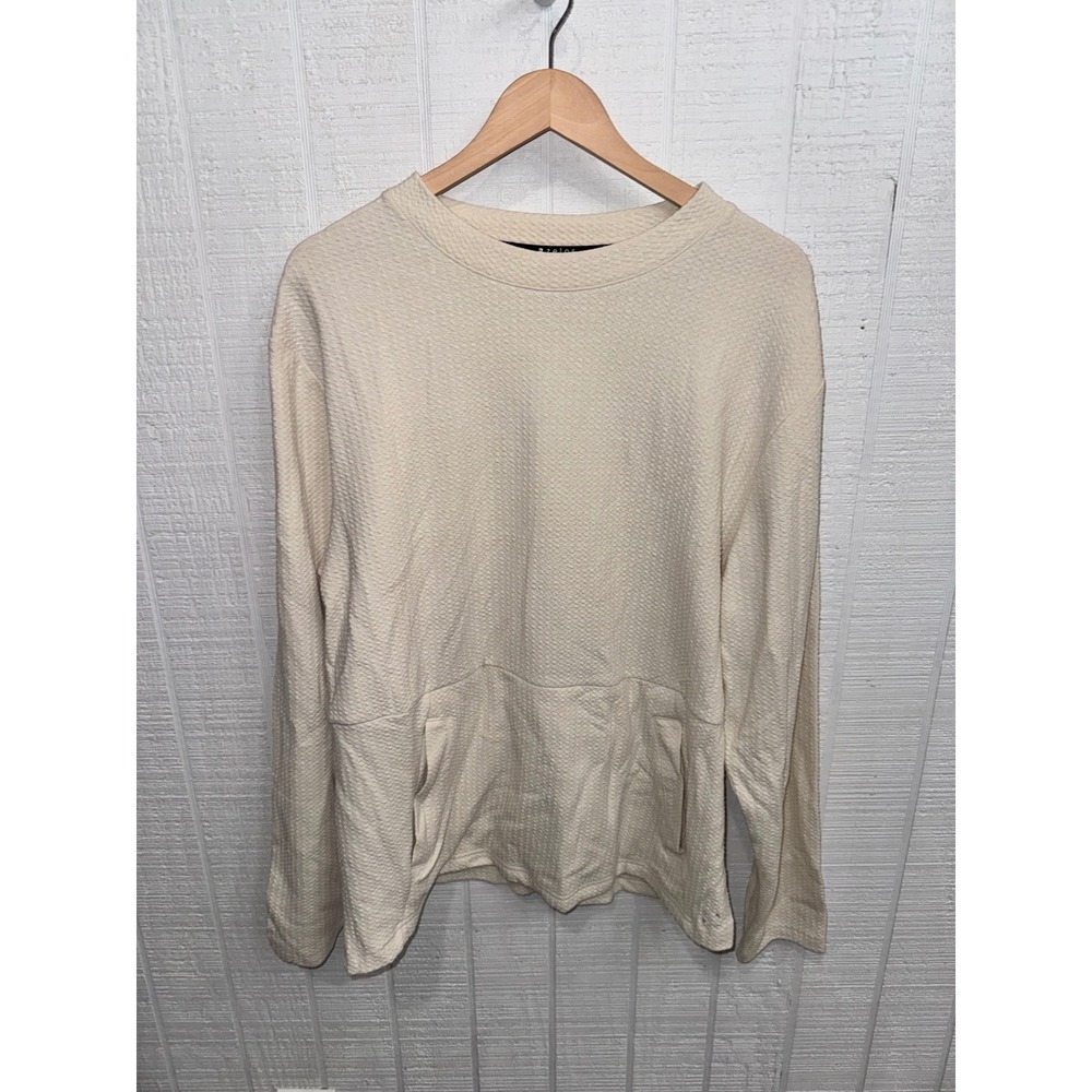 Zelos Textured Crew Neck Sweatshirt Women Ivory Heather Pockets Quick Dry NWT L
